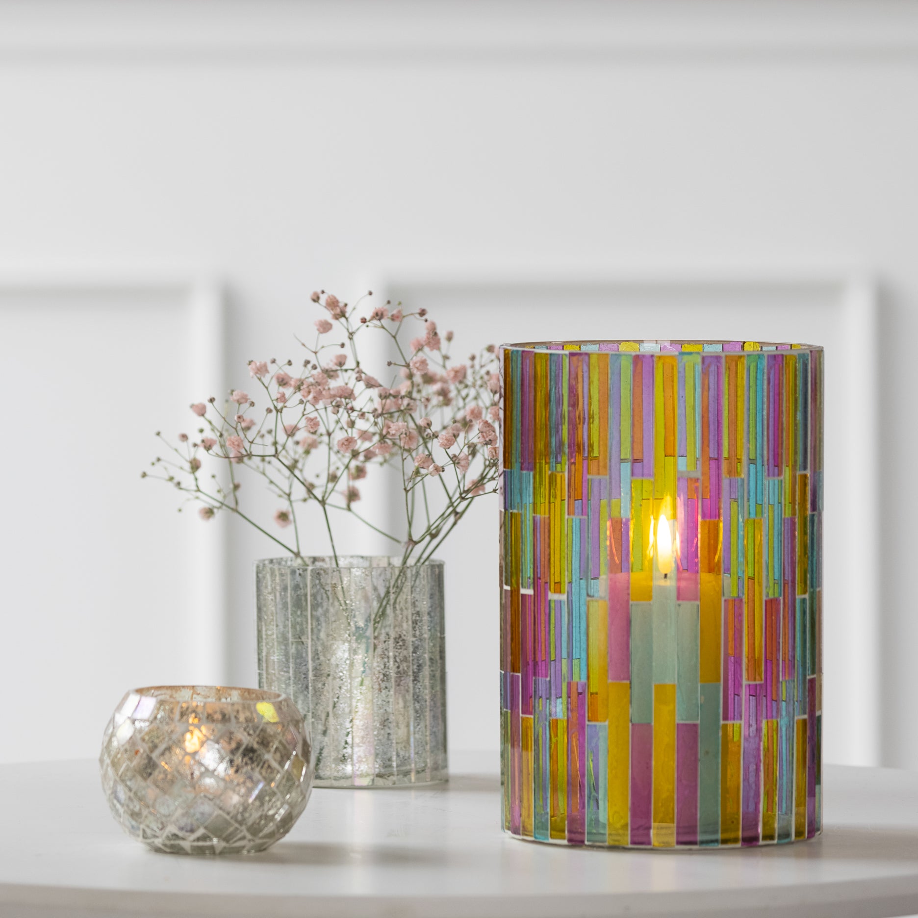 Mosaik fyrfadsstage H6,5 cm.